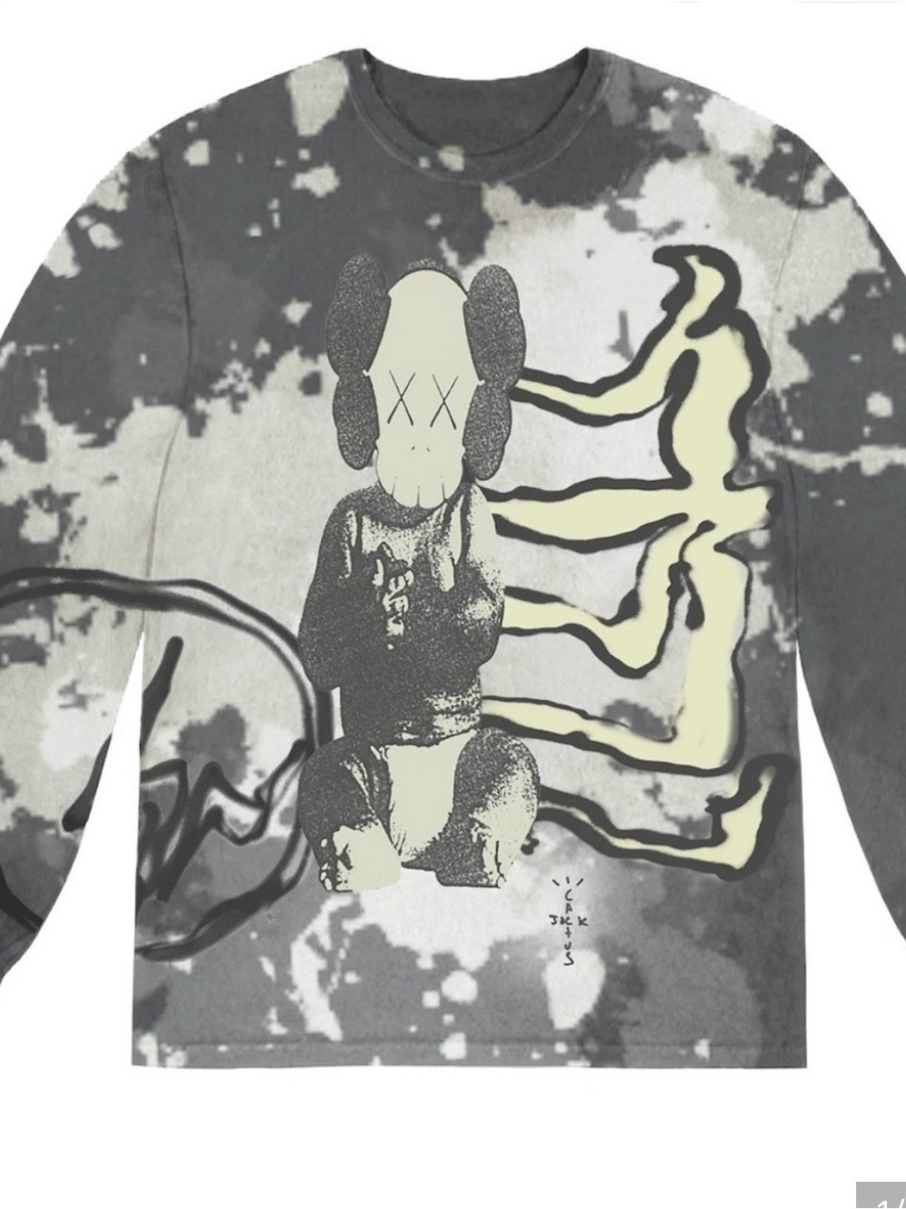 Size S- Travis Scott Cactus Jack x KAWS for Fragment long sleeve l/s tee Grey